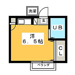 ウインズハイム 2階ワンルームの間取り