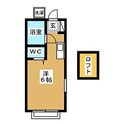 カラプーヤ国立 2階ワンルームの間取り