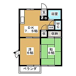 ルナハイツ 2階2DKの間取り