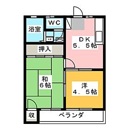 金子ハイツ 2階2DKの間取り