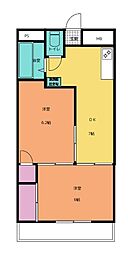 パピヨン渓北 3階2DKの間取り