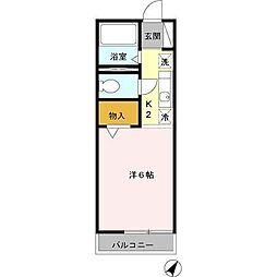 アイアンフラッツ 2階1Kの間取り