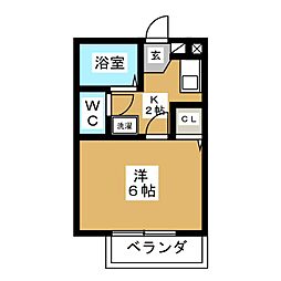 スーペリア2 2階1Kの間取り