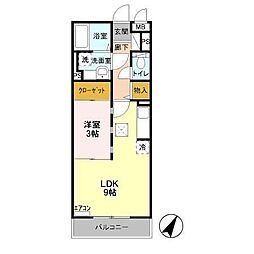 ジャルディネット 2階1LDKの間取り