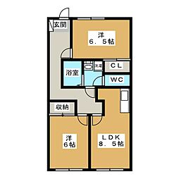 リアライズ羽村 410 4階2LDKの間取り