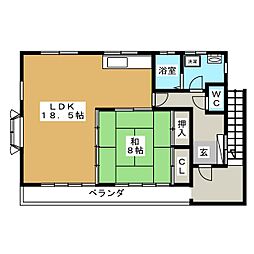 秋川アパート 2階1LDKの間取り