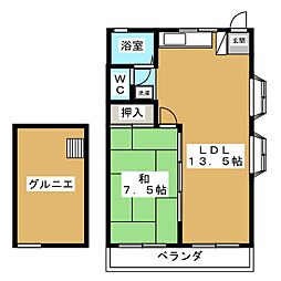 ハイム緑ヶ丘 2階1LDKの間取り