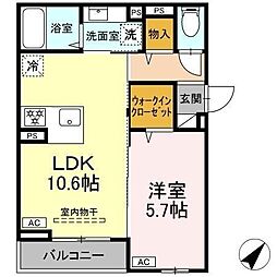 Ａｓｓｅｔ-Ｃｏｕｒｔ曙町 2階1LDKの間取り