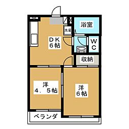 錦グリーンハイツ2号館 2階2DKの間取り
