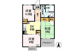 グランディール山中 1階2LDKの間取り