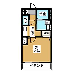 クレール西国立 3階1Kの間取り