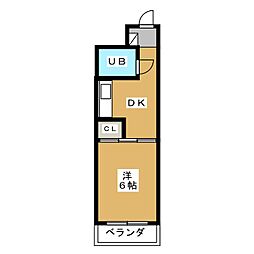 カメリアハウス 4階1Kの間取り