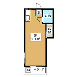第2三菱荘 2階ワンルームの間取り