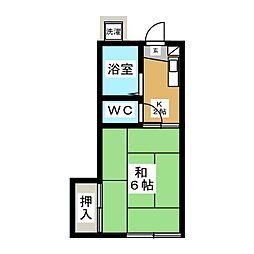 パインハイツII 2階1Kの間取り