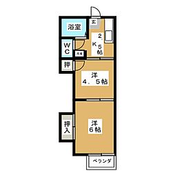 アンペロス 2階2Kの間取り