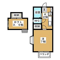 サンハイム川島 2階1Kの間取り