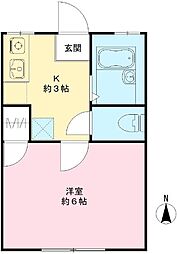 ハイツ蘭 1階1Kの間取り