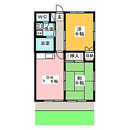 JR中央線 武蔵小金井駅 徒歩11分の賃貸アパート 1階2DKの間取り