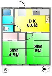 第1西野コーポ 2DKの間取図画像