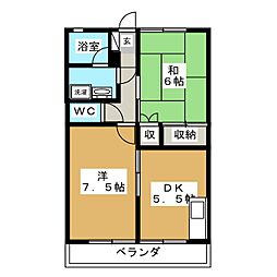 パルハイツ2 2DKの間取図画像
