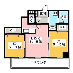 西武多摩川線 白糸台駅 徒歩5分の賃貸マンション 2階2DKの間取り