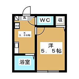 ルネッサンス 2階1Kの間取り