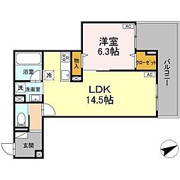 D-residence稲城 2階1LDKの間取り