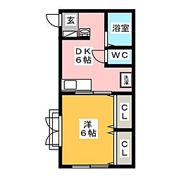 コーポアンドウ 2階1Kの間取り