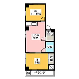 コスモマンション 2階2LDKの間取り