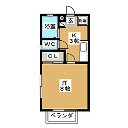 レ・セリーズ 2階1Kの間取り