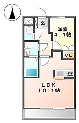 ヤハウェイ山本 2階1LDKの間取り