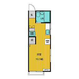 ＵＺハイム 2階ワンルームの間取り