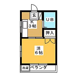 グリーンハイム調布 1階1Kの間取り