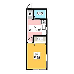 京王線 府中駅 徒歩26分の賃貸アパート 1階1Kの間取り