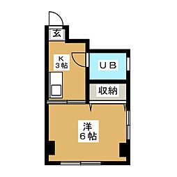 佐野II 2階1Kの間取り