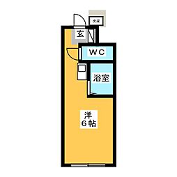 ドミール武蔵台 1階ワンルームの間取り