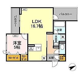 D-residence稲城 2階1LDKの間取り