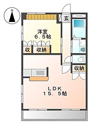 ガーデンヒルズ若松 2階1LDKの間取り
