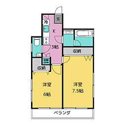 シンエイ住宅 2階2Kの間取り