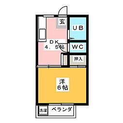 コーポ竹内 2階1DKの間取り