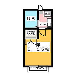 フラワーコーポII 2階1Kの間取り