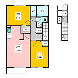 セジュールプレリー 2階2LDKの間取り