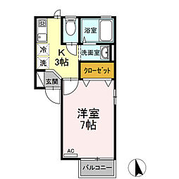 グロリアＡ棟 101 1階1Kの間取り