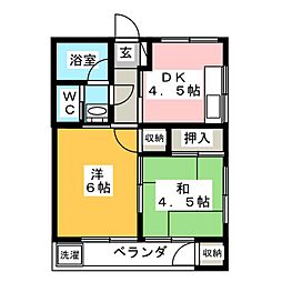 コーポ栄 2階2DKの間取り