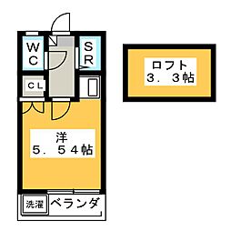 Mアルヴェリーノ ワンルームの間取図画像
