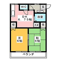 レジデンスジュン 2DKの間取図画像