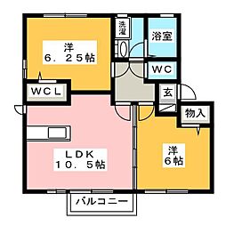 ロワールB 2LDKの間取図画像