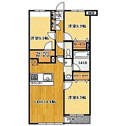ラフィネS国分寺 3LDKの間取図画像