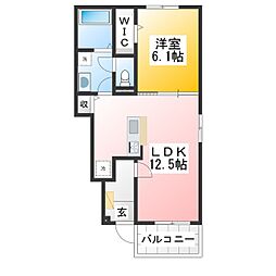 グランドソレイユII 1LDKの間取図画像