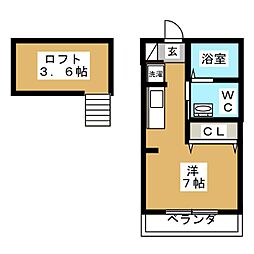 アリエッタ橋本 2階ワンルームの間取り